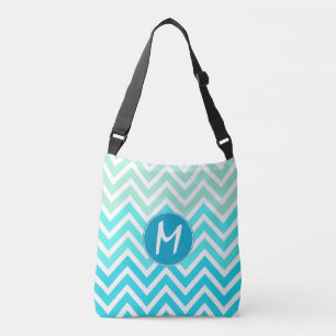 Aqua Zickzack Mit Monogramm Body Bag Tragetaschen Mit Langen Trägern