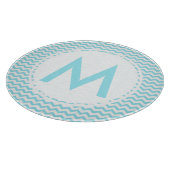 Aqua Zickzack Monogram Glas Cutting Board 12" Schneidebrett (Ecke)