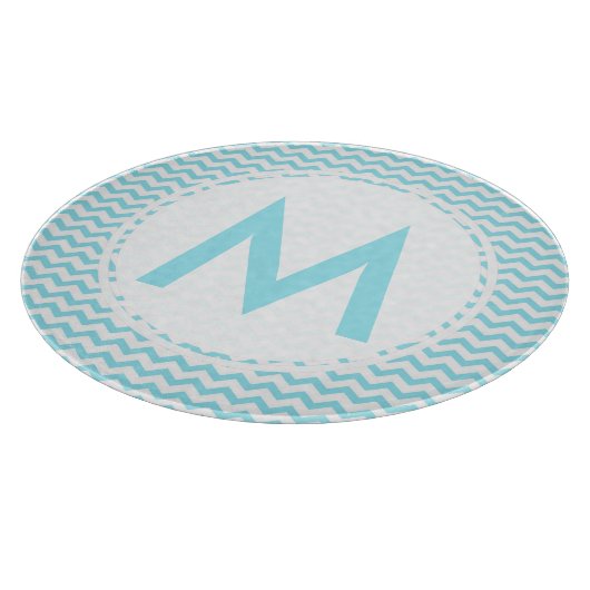 Aqua Zickzack Monogram Glas Cutting Board 12" Schneidebrett (Ecke)