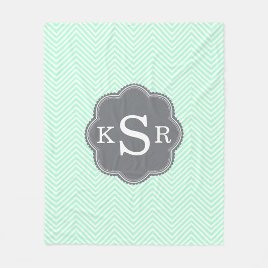 Aqua-Zickzack personalisiertes Monogramm Fleecedecke (Vorderseite)