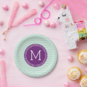 Aqua-Zickzack personalisiertes Monogramm Pappteller (Party)