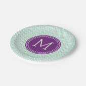 Aqua-Zickzack personalisiertes Monogramm Pappteller (Schrägansicht)