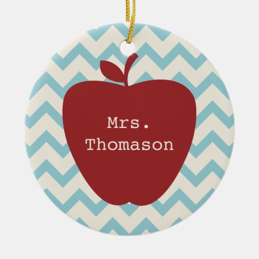 Aqua-Zickzack roter Apple-Lehrer Keramikornament (Vorne)