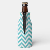 Aqua Zickzack Stripes Monogramm Flaschenkühler (Flasche Rückseite)
