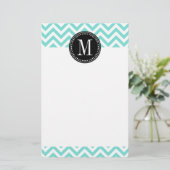 Aqua-Zickzack Zickzack-personalisiertes Monogramm Briefpapier (Stehend Vorderseite)