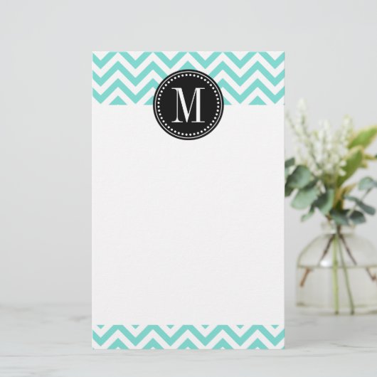 Aqua-Zickzack Zickzack-personalisiertes Monogramm Briefpapier (Stehend Vorderseite)