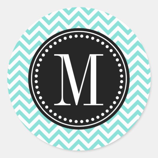 Aqua Zickzack Zigzag Personalisiert Monogram Runder Aufkleber (Vorderseite)