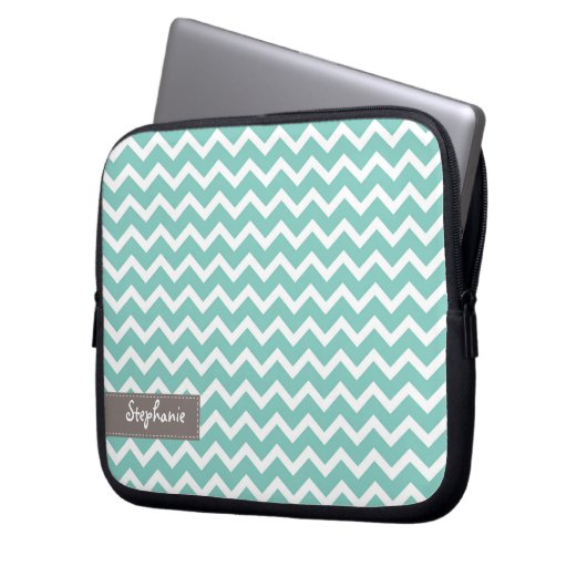 Aqua Zig Zag Chevrons Pattern Laptopschutzhülle (Vorderseite Links)