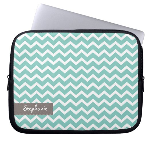 Aqua Zig Zag Chevrons Pattern Laptopschutzhülle (Vorderseite)