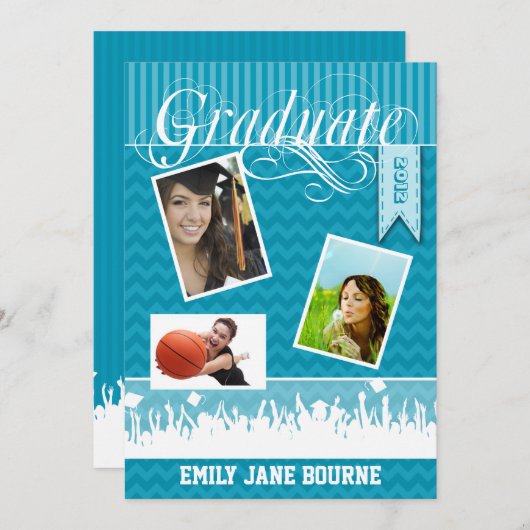 Aqua Zig Zag Senior Picture Class Ankündigung (Vorne/Hinten)