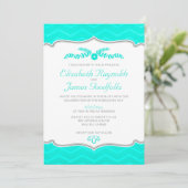 Aqua Zigzag Hochzeit Einladungen (Stehend Vorderseite)