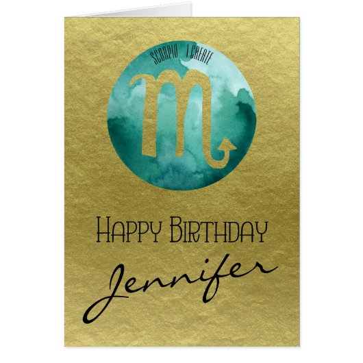 Aqua Zodiac Sign Scorpio auf Gold Hintergrund (Vorne)