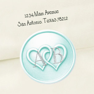 Aqua Zwei Herzen Verflochtenes Monogramm Hochzeit Runder Aufkleber
