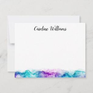 Aquablau und lila Wasserfarbe personalisierte Beze Mitteilungskarte