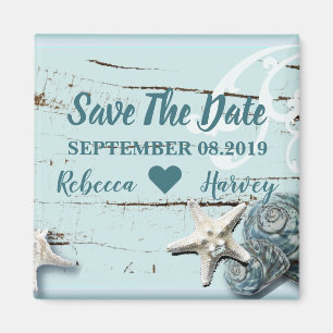 aquablaue Muschel Seestern Hochzeit Save-the-Date Magnet