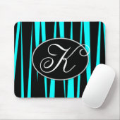 Aquablauer Zebra Stripes mit Monogramm Mousepad (Mit Mouse)
