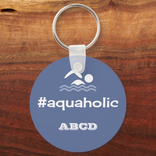 Aquaholische Schwimmslogan personalisierte Initial Schlüsselanhänger (Vorderseite)