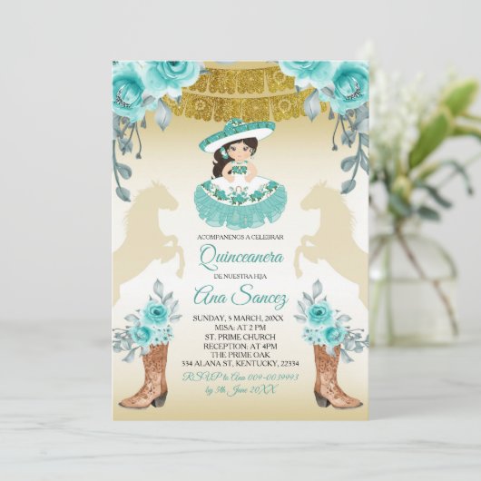 Aqual Aquamarin Türkis1 Charra Mis Ruhige Einladun Einladung (Stehend Vorderseite)