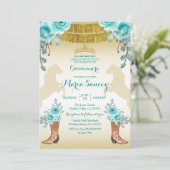 Aqual Aquamarin Türkis1 Pferde & Stiefel Quinceane Einladung (Stehend Vorderseite)