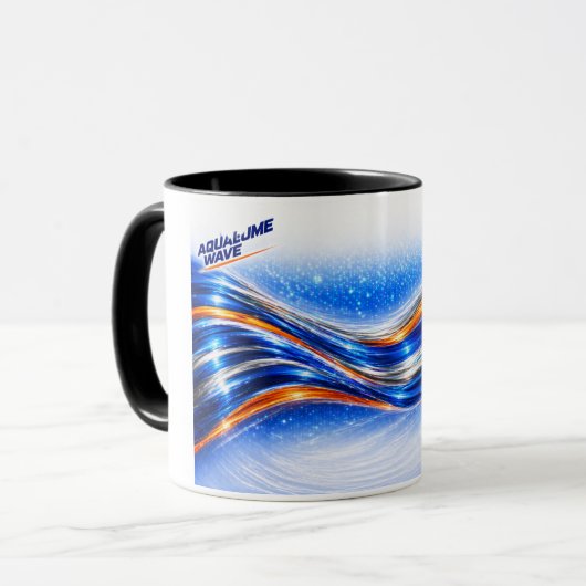 Aqualume Wave Shirt – Blaue Orange Abstrakte Ström Tasse (Vorderseite Links)