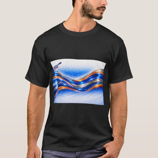 Aqualume Wave Shirt – Blaue Orange Abstrakter Flus (Vorderseite)