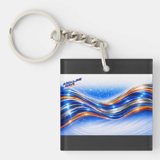 Aqualume Wave Shirt – Blaue Orange Abstrakter Flus Schlüsselanhänger (Vorderseite)