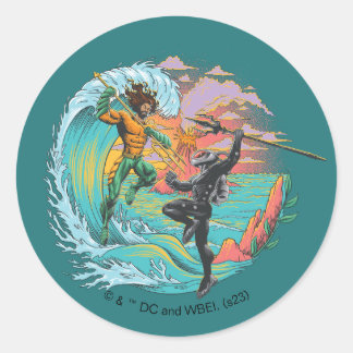 Aquaman & Black Manta Gezeitenwelle Runder Aufkleber