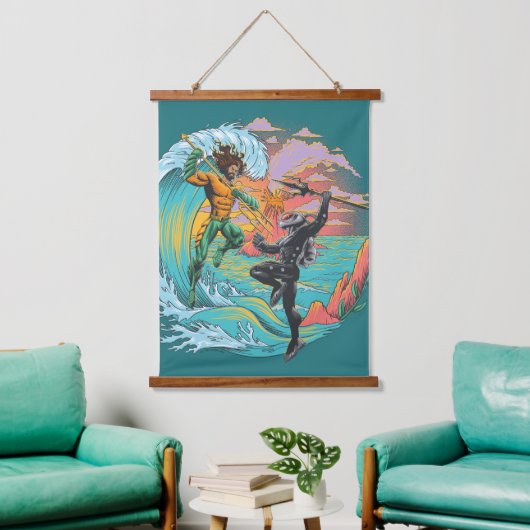 Aquaman & Black Manta Gezeitenwelle Wandteppich Mit Holzrahmen (Wohnzimmer)