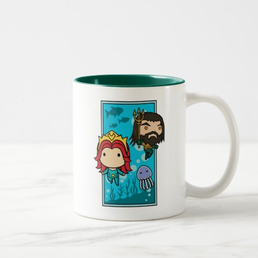 Aquaman | Chibi Mera & Aquaman Undersea Graphic Zweifarbige Tasse (Rechts)
