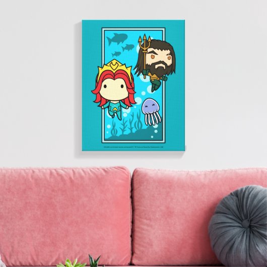 Aquaman | Chibi Mera u. Aquaman unterseeische Leinwanddruck (Insitu (Wohnzimmer))