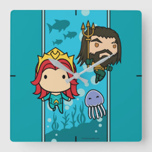 Aquaman   Chibi Mera u. Aquaman unterseeische Quadratische Wanduhr