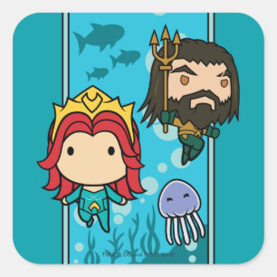 Aquaman   Chibi Mera u. Aquaman unterseeische Quadratischer Aufkleber