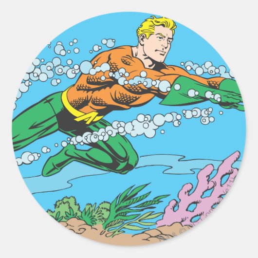 Aquaman Dashes Thru Water Runder Aufkleber (Vorderseite)