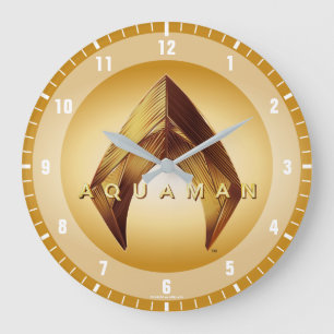 Aquaman   Golden Aquaman Logo Große Wanduhr