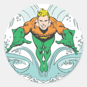 Aquaman Lunging Forward Runder Aufkleber