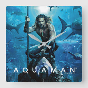 Aquaman   Prince Orin With Aquatic Animals Quadratische Wanduhr
