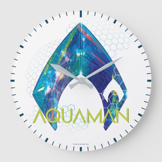 Aquaman | Refraktioniertes Aquaman-Logo Große Wanduhr (Vorderseite)