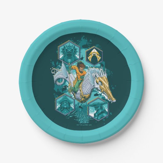 Aquaman Riding Seepferd über Kingdoms Pappteller (Vorderseite)