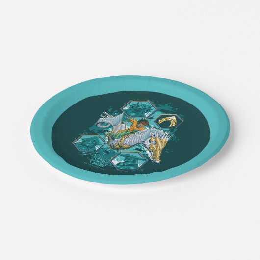 Aquaman Riding Seepferd über Kingdoms Pappteller (Schrägansicht)