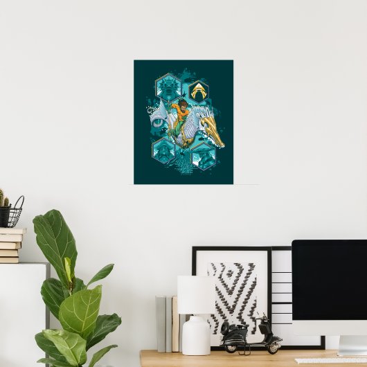 Aquaman Riding Seepferd über Kingdoms Poster (Heimbüro)