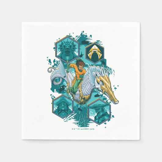 Aquaman Riding Seepferd über Kingdoms Serviette (Vorderseite)