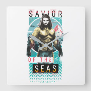 Aquaman   "Savior Of The Seas" Modernist Graphic Quadratische Wanduhr
