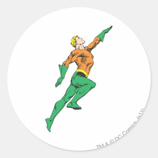 Aquaman springt hoch runder aufkleber (Vorderseite)
