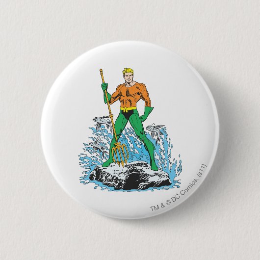Aquaman steht mit Pitchfork Button (Vorderseite)