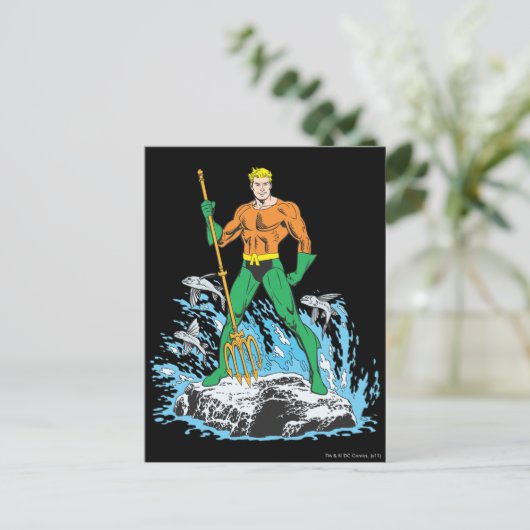 Aquaman steht mit Pitchfork Postkarte (Stehend Vorderseite)