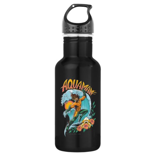 Aquaman und Trident Rising Surf Graphic Edelstahlflasche (Vorderseite)