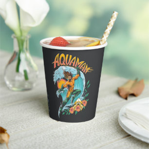 Aquaman und Trident Rising Surf Graphic Pappbecher
