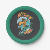 Aquaman und Trident Rising Surf Graphic Pappteller (Vorderseite)