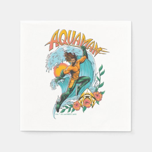 Aquaman und Trident Rising Surf Graphic Serviette (Vorderseite)