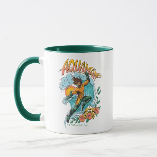 Aquaman und Trident Rising Surf Graphic Tasse (Links)
